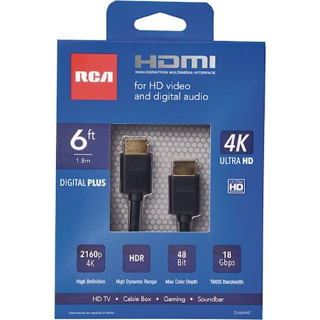 Rca 6 Ft. Black 4K Ultra HD Digital Plus HDMI Cable DH6HHE